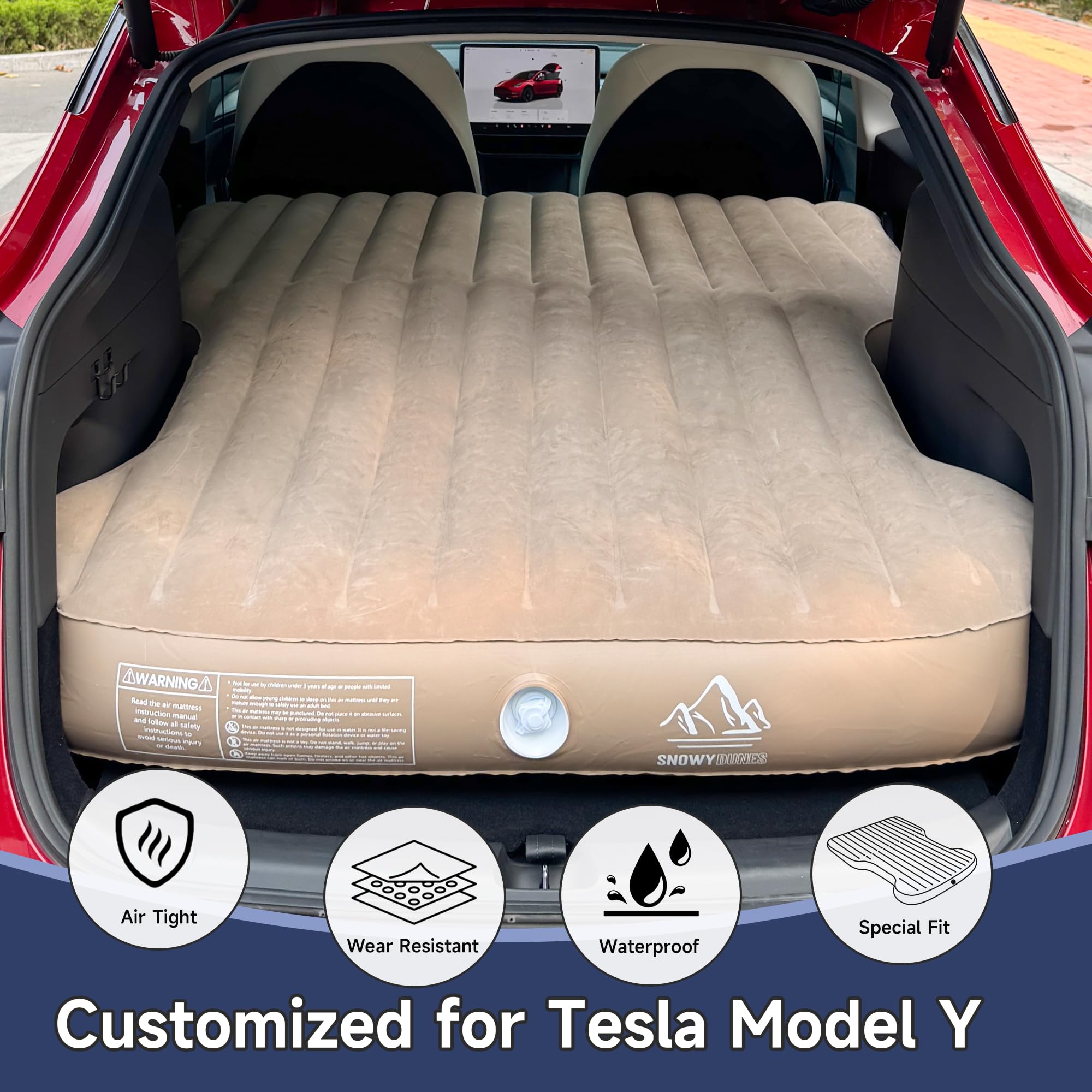 Tesla Model Y Air Mattress: Customized with True Flat 3D Fit, No Slope Flat, with 12V/110V Air Pump, Camping Sleeping