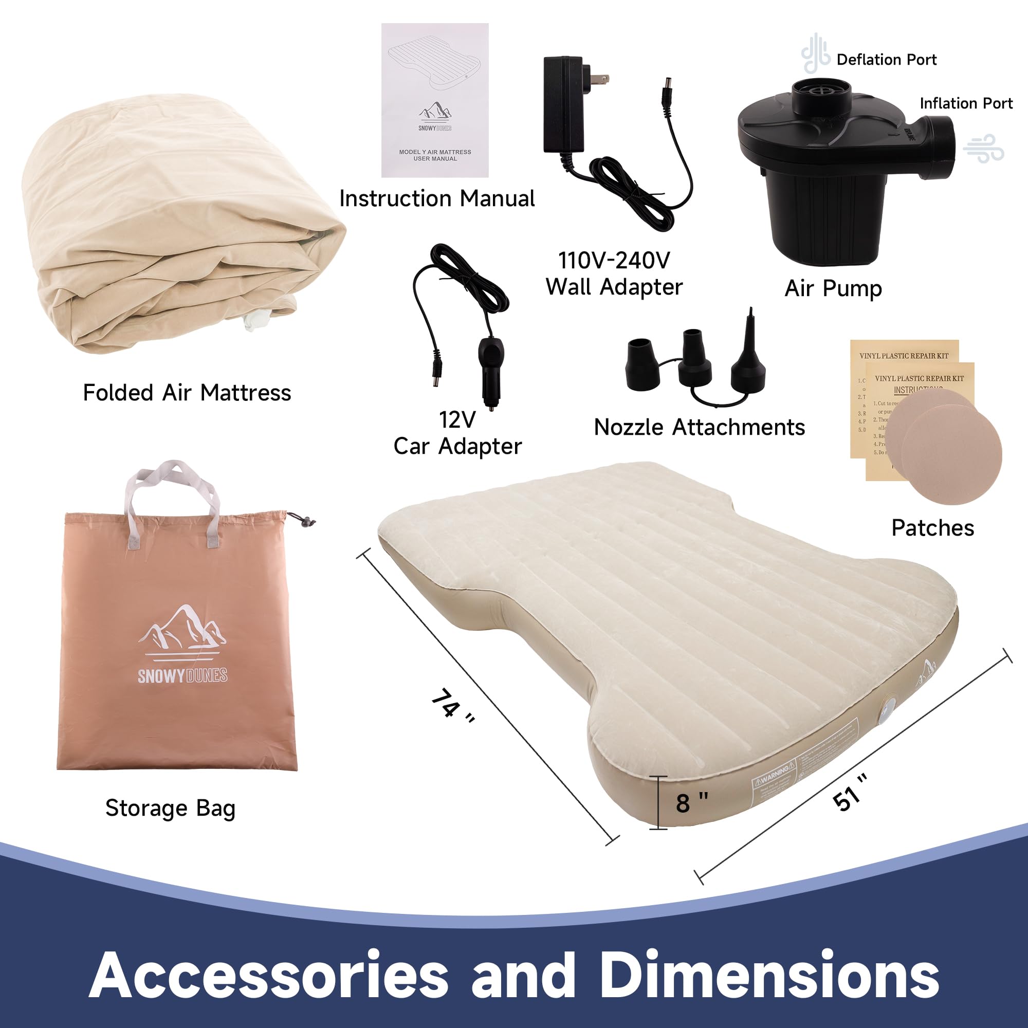 Tesla Model Y Air Mattress: Customized with True Flat 3D Fit, No Slope Flat, with 12V/110V Air Pump, Camping Sleeping