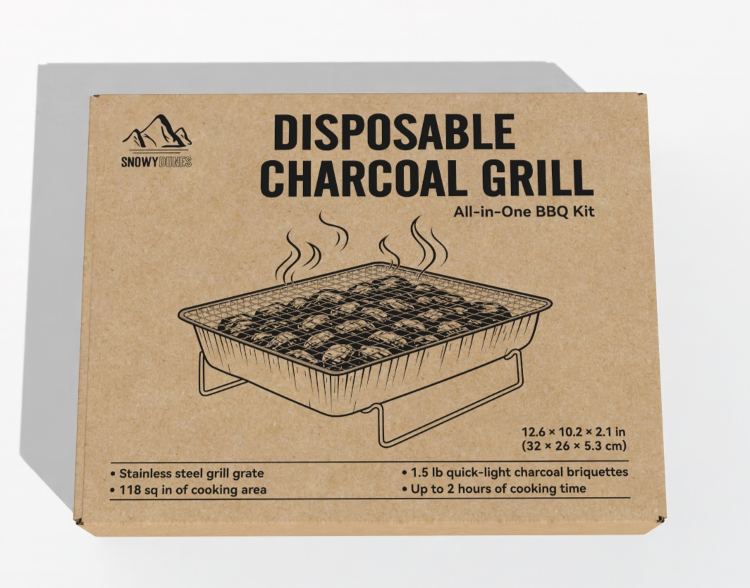 Disposable Charcoal Grill - with Stainless Steel Grill Grate and 1.5-lb Instant Charcoal