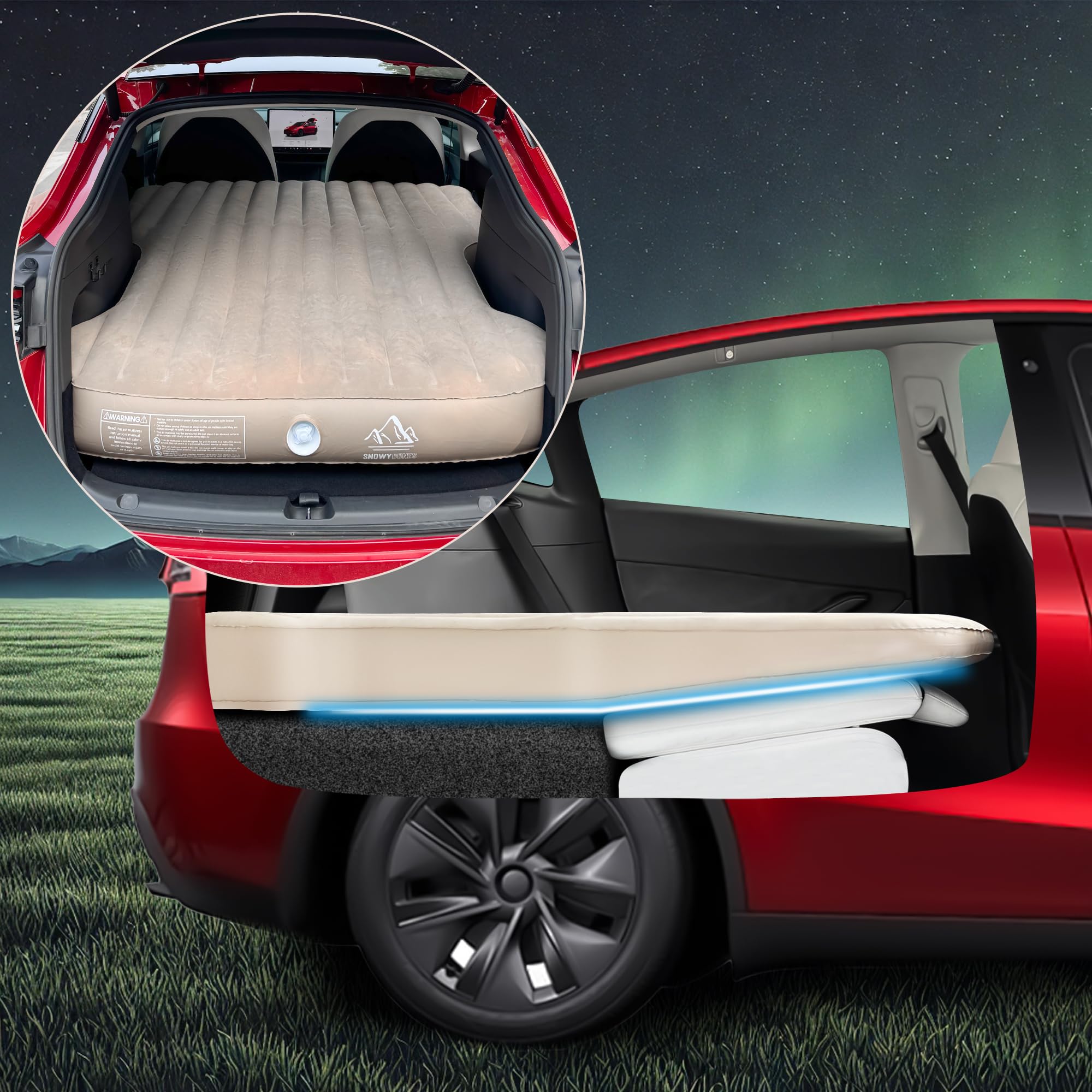 Tesla Model Y Air Mattress: Customized with True Flat 3D Fit, No Slope Flat, with 12V/110V Air Pump, Camping Sleeping