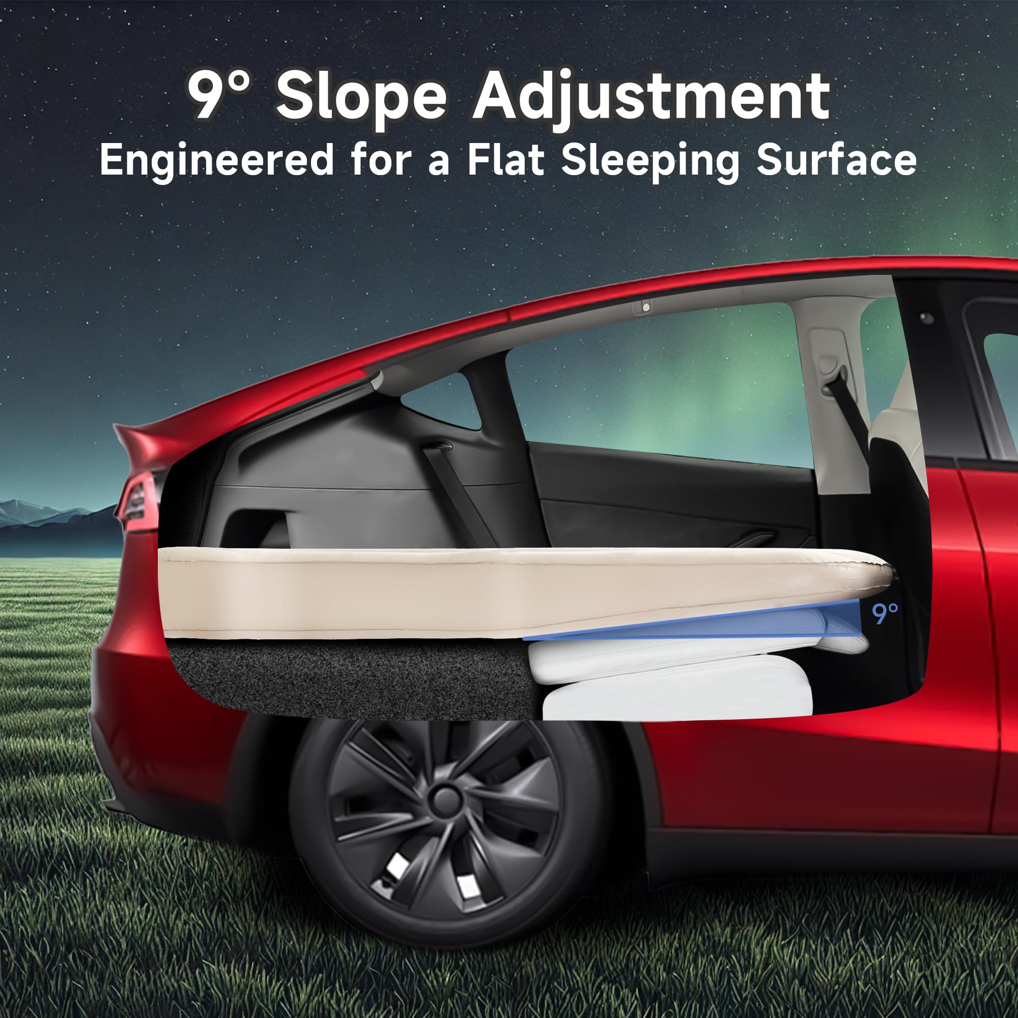 Tesla Model Y Air Mattress: Customized with True Flat 3D Fit, No Slope Flat, with 12V/110V Air Pump, Camping Sleeping